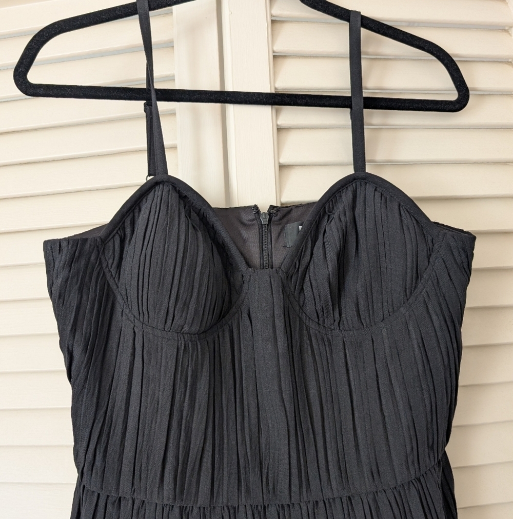 DKNY Black Ruffle Pleated Bustier Midi Dress